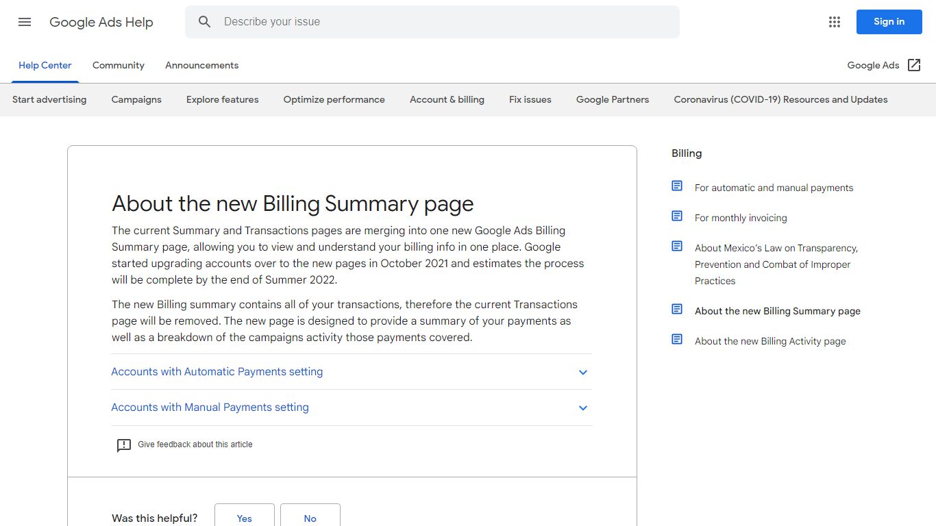 About the new Billing Summary page - Google Ads Help