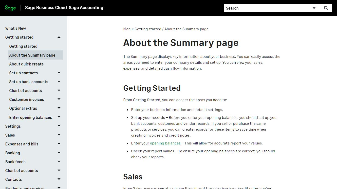 About the Summary page - Accounting