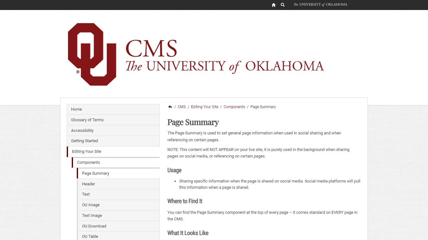 Page Summary - University of Oklahoma